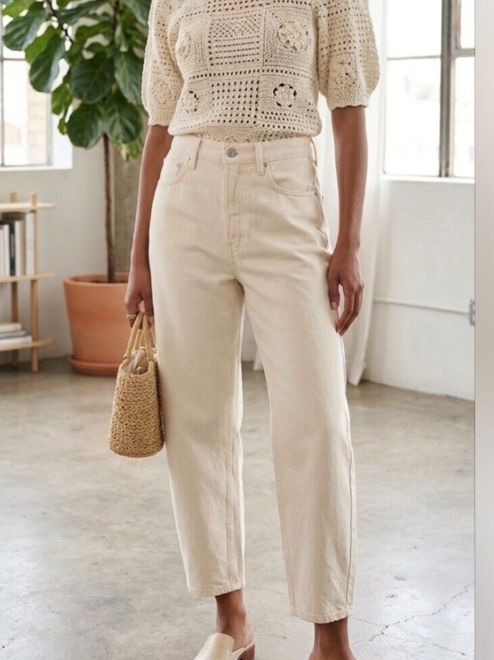 Rag & Bone Organic Cotton High Rise Jeans Button Fly Beige Cream Size 24